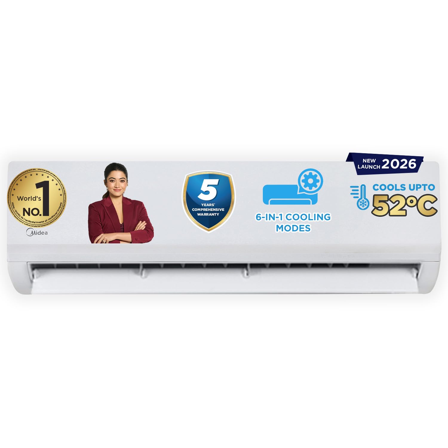 Midea 1 Ton 3 Star Inverter Split AC(Copper, Convertible 6-in-1 with Auto Intelligence,Turbo Mode for Faster Cooling, Auto Clean & HD & PM 2.5 Filter,2026 Model, Santis Max DLX-MAI12SD3R36F0, White)