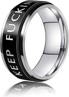 LAOYOU Anxiety Relief Mens Spinner Ring | 8mm Stainless Steel Black Fidget Anxiety Ring Inlay Curb Chain Jewelry Gift Size 6-14