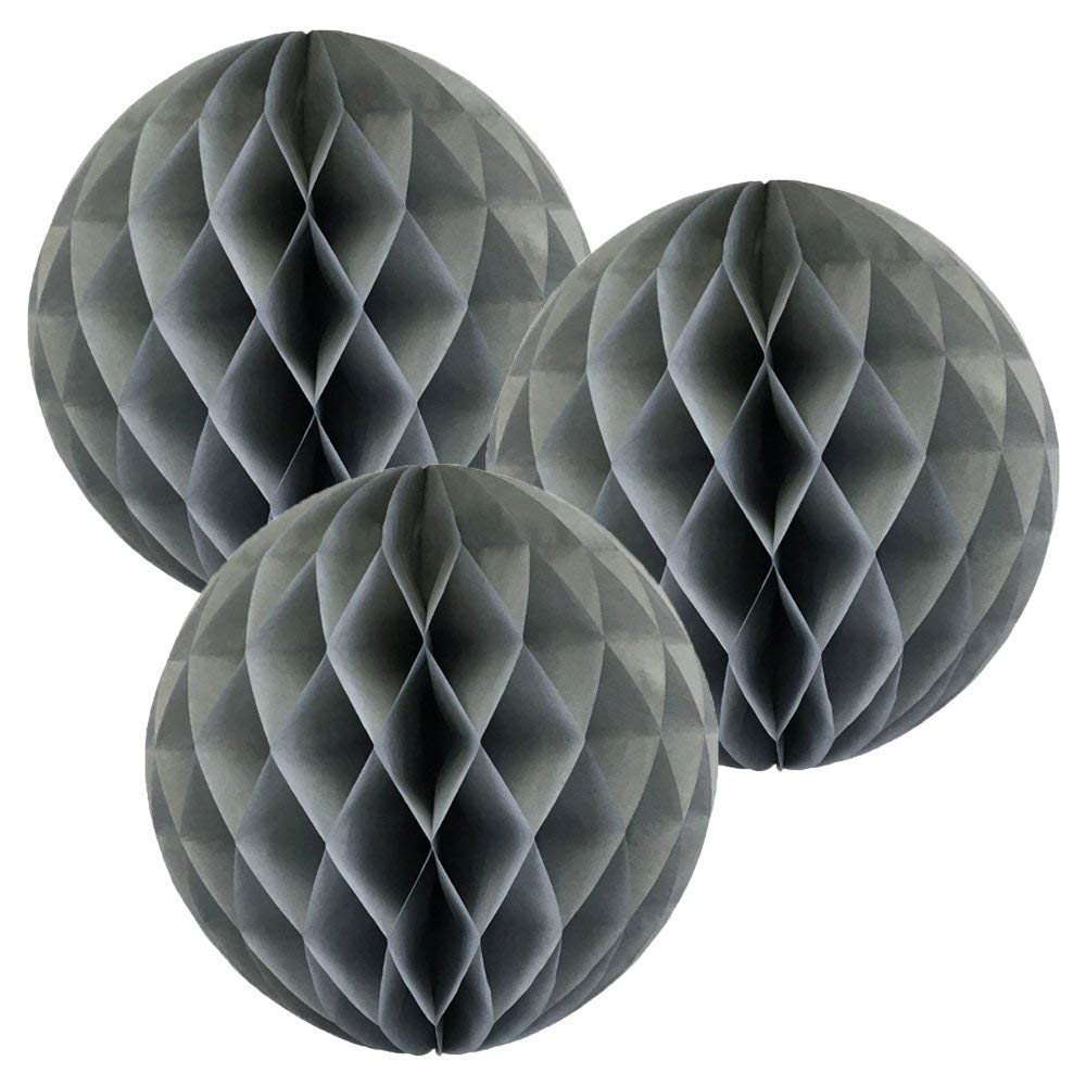 Matissa Grey 8"(20Cm) Paper Honeycomb Balls (Pack Of 3) Several Colours Available (Grey)