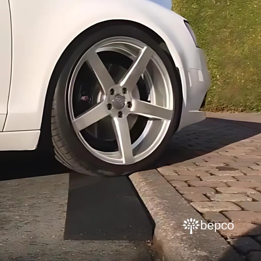 bepco Lot de 2 rampes de Trottoir - 100 cm - Différentes hauteurs - en Caoutchouc (Noir) - Rampe d'accès avec rondelles intégrées (100 x 25 x 8 cm, avec kit de Fixation (8 Chevilles à Clou))
