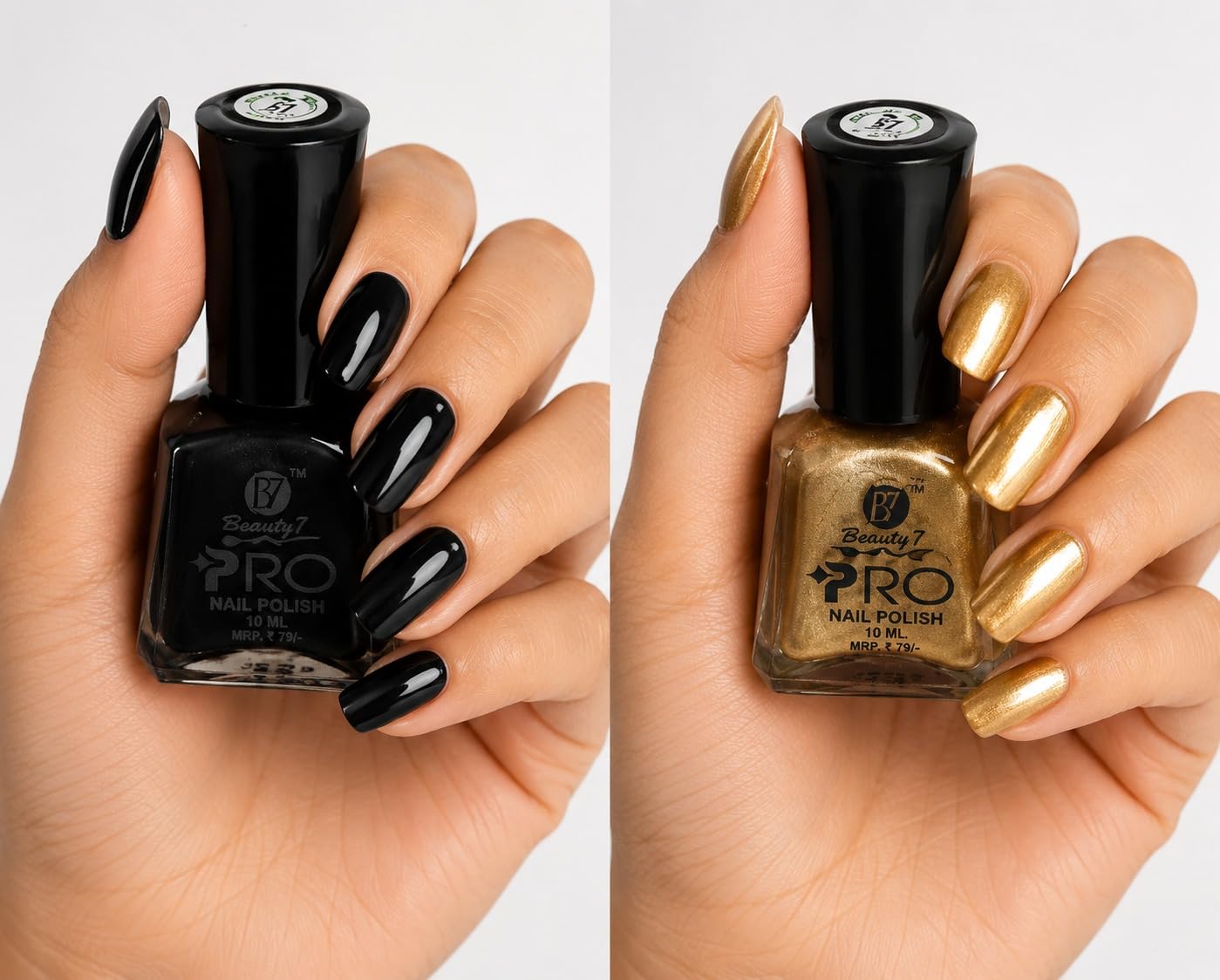 Beauty 7 PRO Nail Polish Pack of 2 (10ml Each) | High Gloss Finish | Quick Dry Formula | Long Lasting & Chip Resistant Nail Paint for Women | Smooth Even Coverage | Salon Finish(Black & Golden)-picture-17
