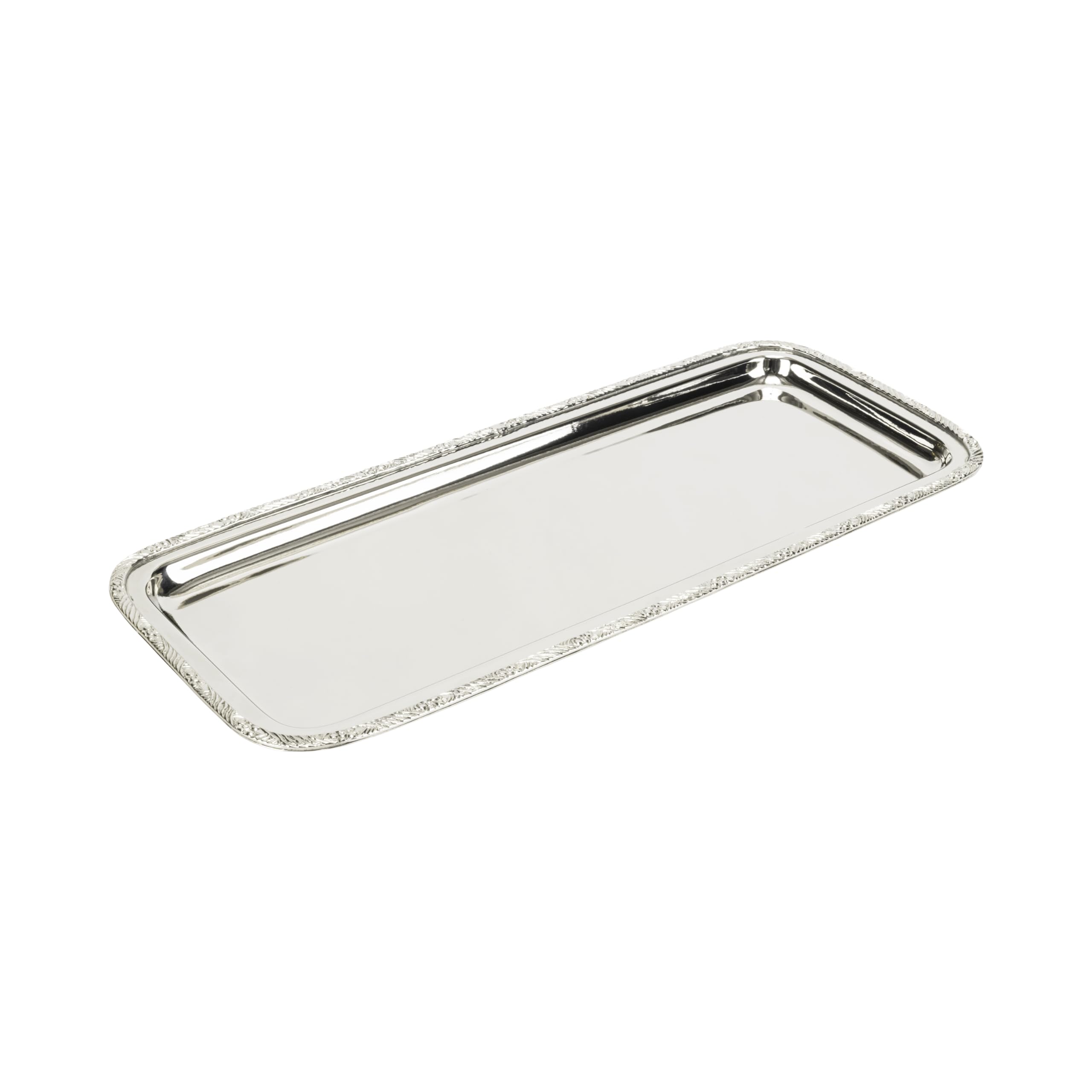 Elegance Bandeja de Acero Inoxidable para Servir de 38 x 15 cm, Elegante diseño Rectangular con Borde Decorativo para Aperitivos, postres y decoración de Mesa