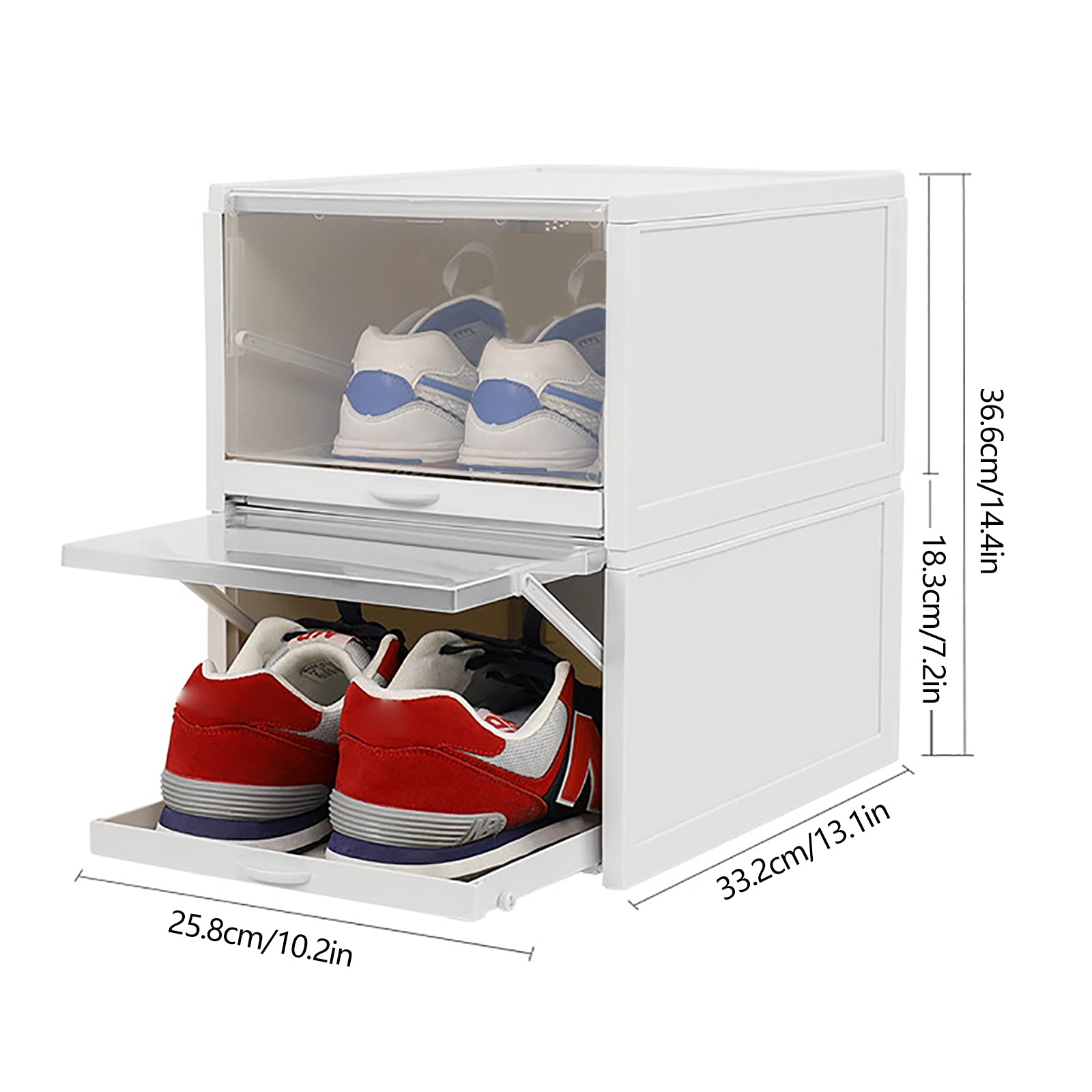 Scatola trasparente per scarpe con cassetto, set di 3 contenitori impilabili in plastica, organizer trasparente per armadio o armadio (polipropilene di alta qualità, salvaspazio)
