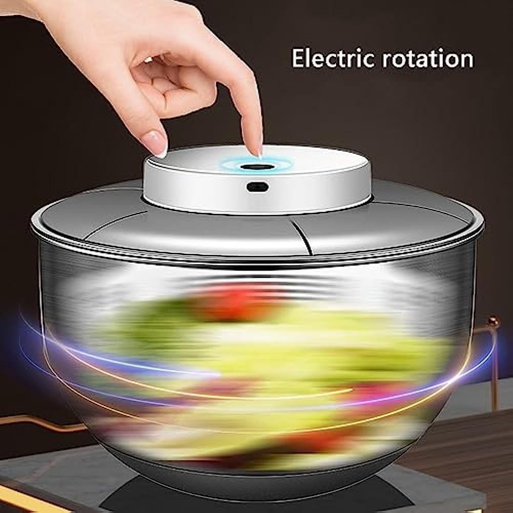 Genérico Centrifugadora de Ensalada Eléctrica, Secadora de Lechuga Automática 4,8 L, Lavadora de Ensalada Acero Inoxidable, Recargable USB, para Verduras, Lechugas, Frutas y Hortalizas