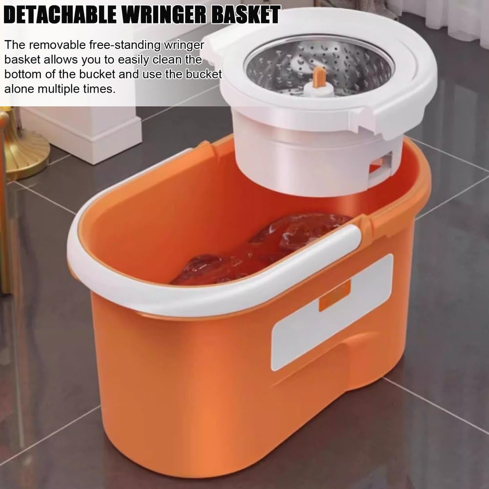 Cubo para fregona giratoria con Juego de escurridor - Trapeador Giratorio de 360° y Cubo Interior Desmontable para trapeador - 5 recambios de Cabezales de Microfibra