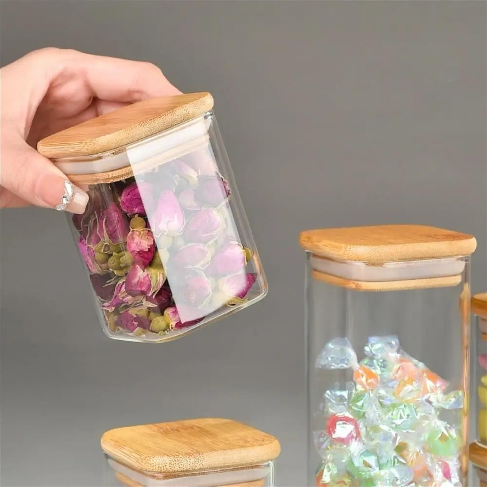 VorratsgläSer Aus Glas 10Pc Glas versiegelt kann transparent mit Holzdeckel Jar Lagerung liefert FüR Tee Und Kaffeebohnen(6x6cm)