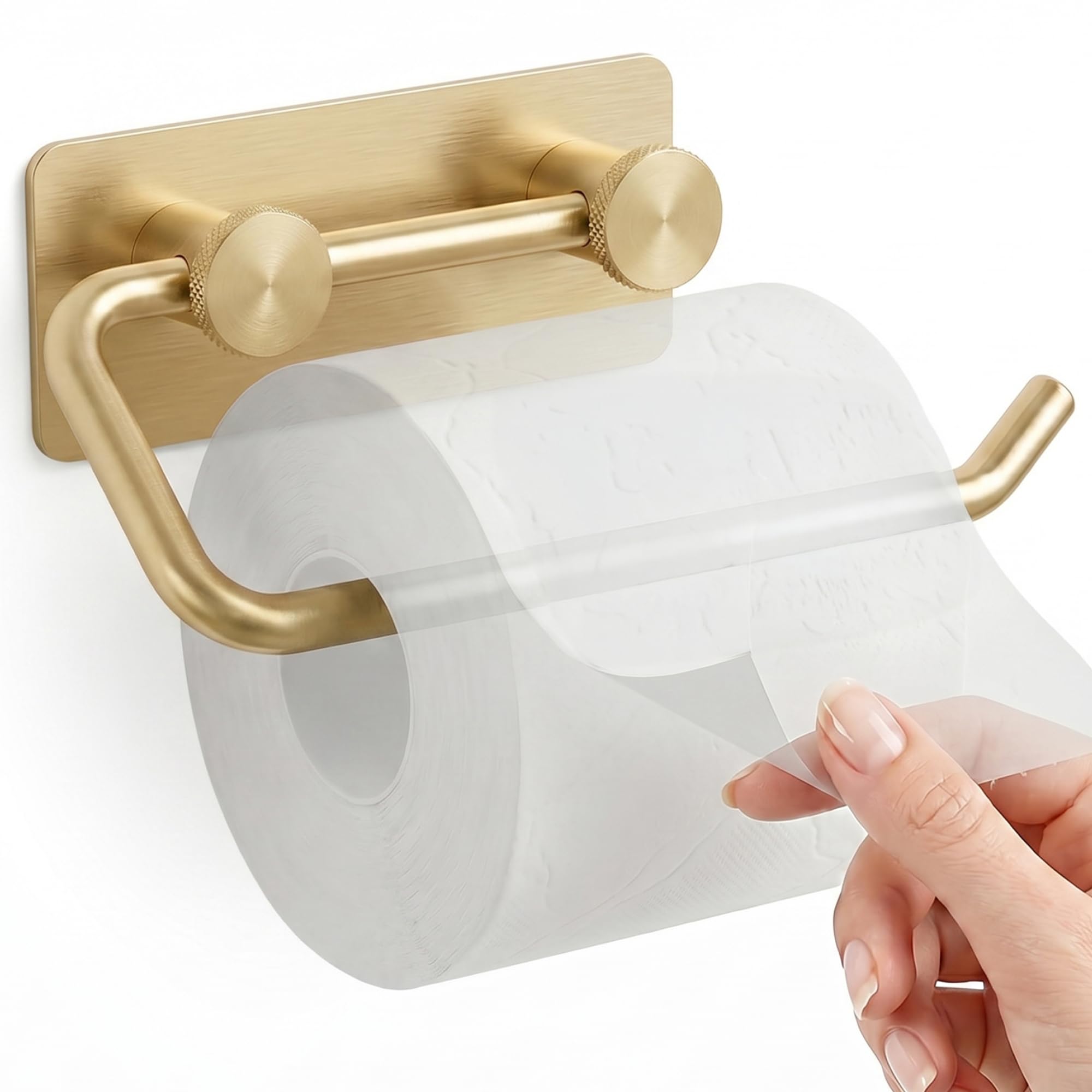 HOME SO Toilet Paper Holder, Wall Mount No Drill, Stainless Steel, Gold