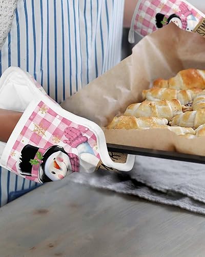 Miniatura 6 de Snowman Pink 4Pcs Pot Holders for Kitchen,Non Slip & Heat Insulation Terry Cloth Potholder Set with Pocket,Thick Hot Pad Oven Mitts Trivet Coaster