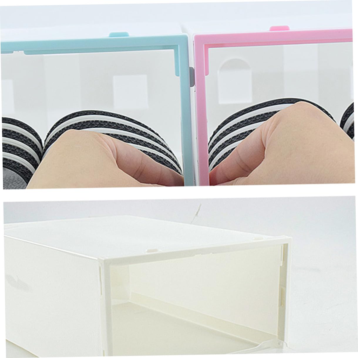 Set 6 Scatole per Scarpe Pieghevoli in Plastica Pp Design Trasparente, Organizer Scarpe Robusto e Salvaspazio per Armadi e Case