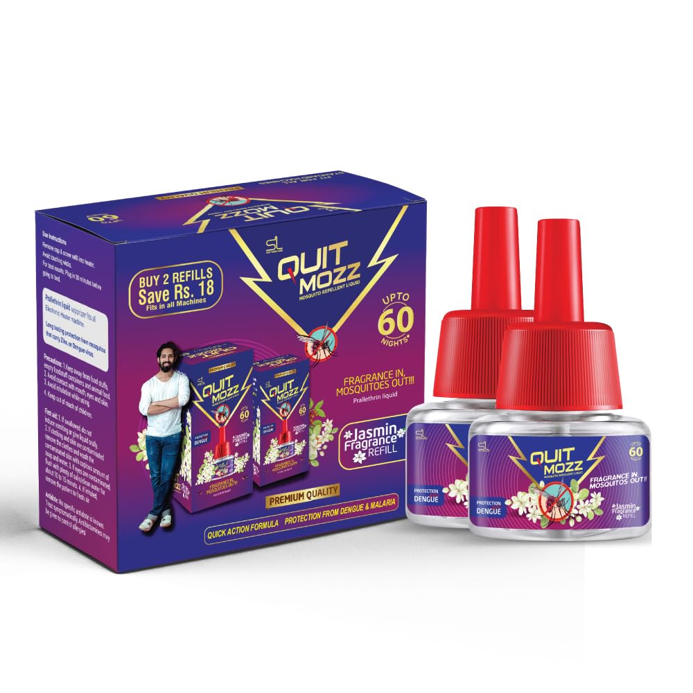 Quitmozz Mosquito Repellent Liquid Refill Vaporizer - 45ml Saver Pack of 2 - Lasts Up to 60 Nights - Fits All Machines - Indoor Insect Killer - Jasmine Fragrance - Quick Action Formula (B0DBLS3776) Amazon Price History, Amazon Price Tracker