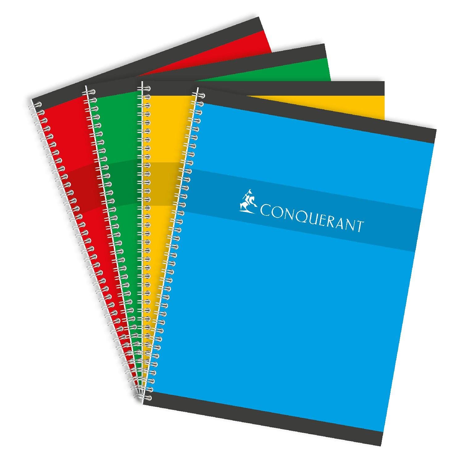 CONQUÉRANT Lot de 10 Cahiers Spiralé 24x32CM 100p 70g grands carreaux coloris aléatoires