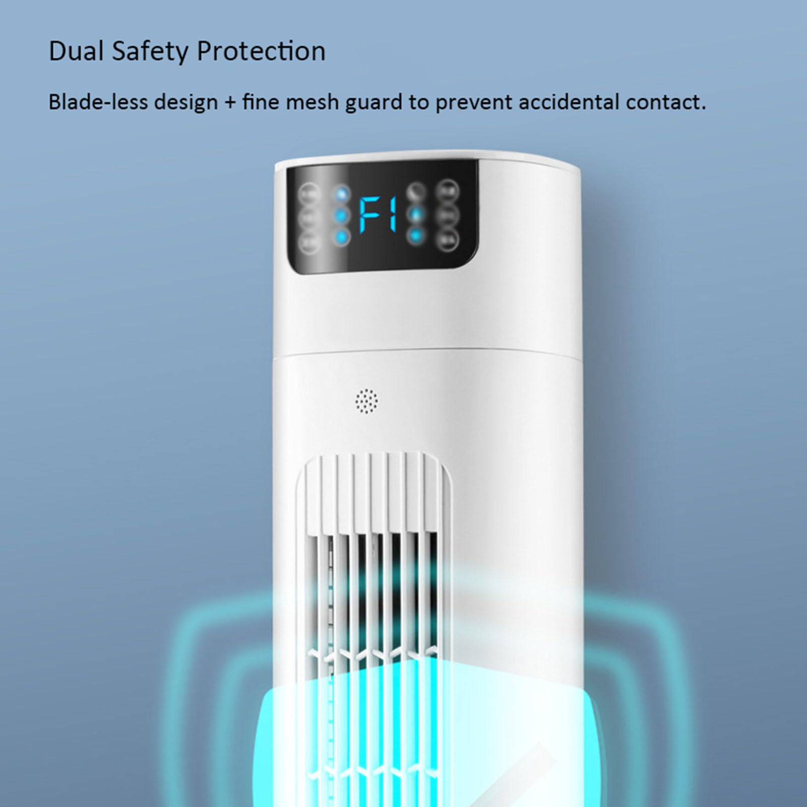 Ventilador con pie,silencioso torre aire con mando (90cm) | 3 velocidades, temporizador 2/4/8h, luz LED, depósito agua 600ml, para hogar, oficina y dormitorios estudiantiles