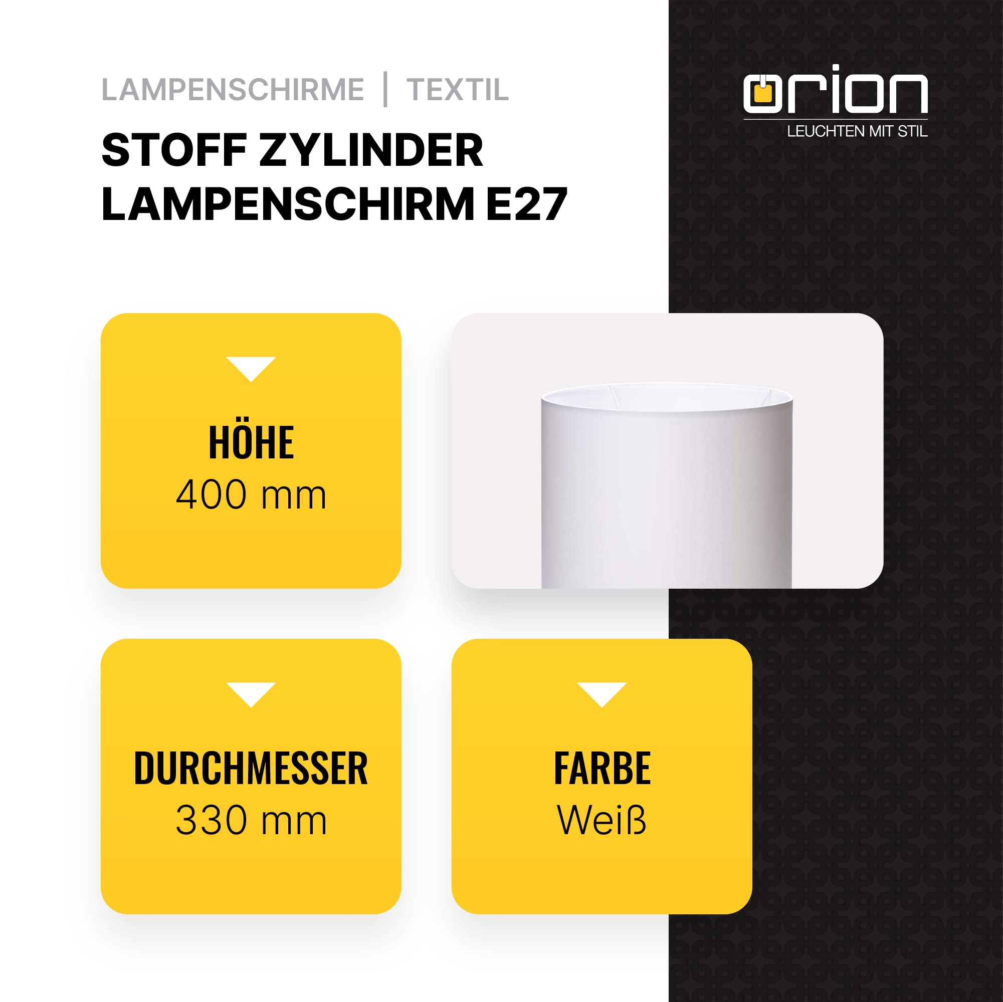 Stoff Zylinder Lampenschirm Aufnahme E27 Made in Europe 33x40cm Textilschirm Tischlampe Stehlampe rund weiß braun grau Hängeleuchte (weiß)