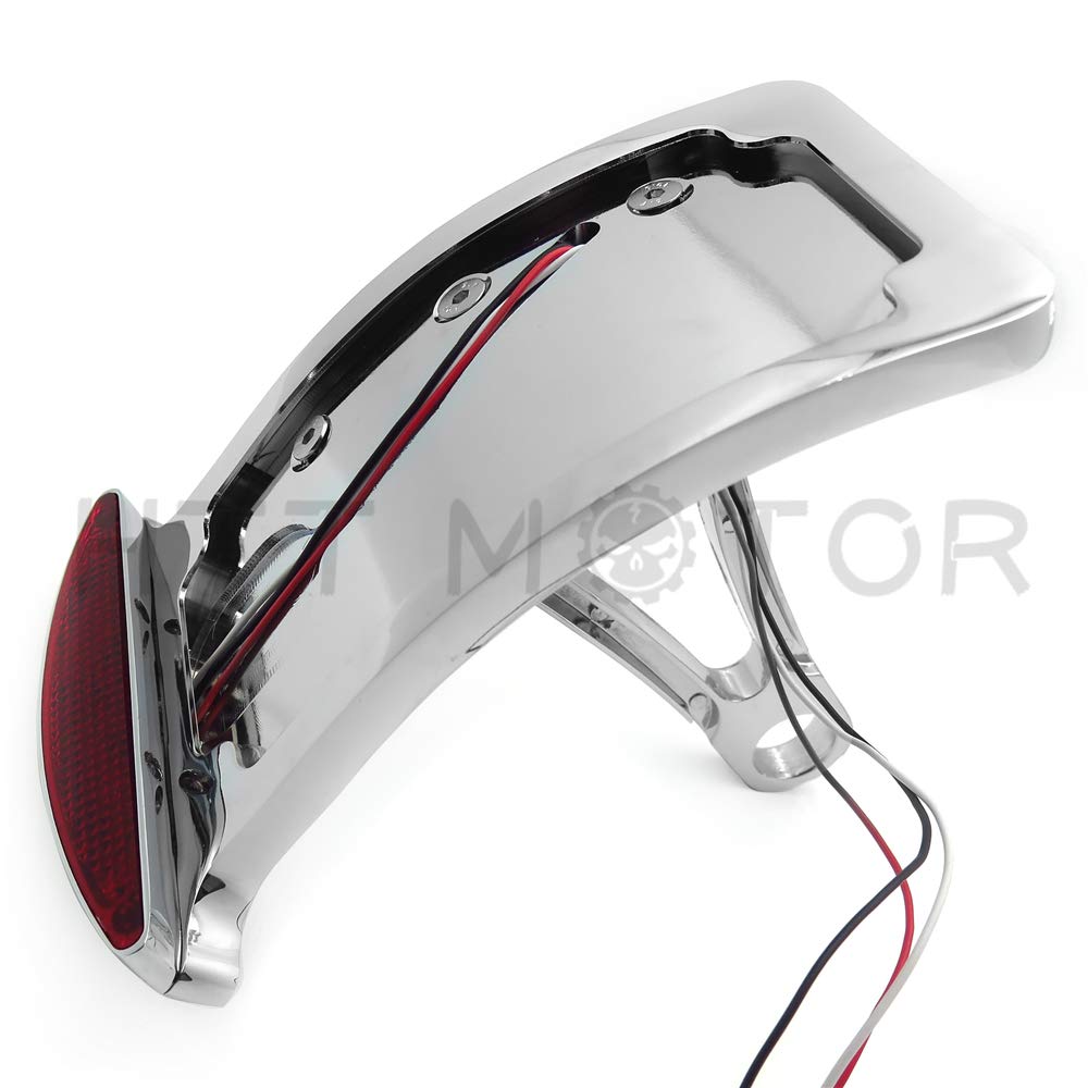 HTTMT Motorcycle Side Mount License Plate Bracket With LED Brake Light – Chrome, Fits 1” Or 7/8” Axles