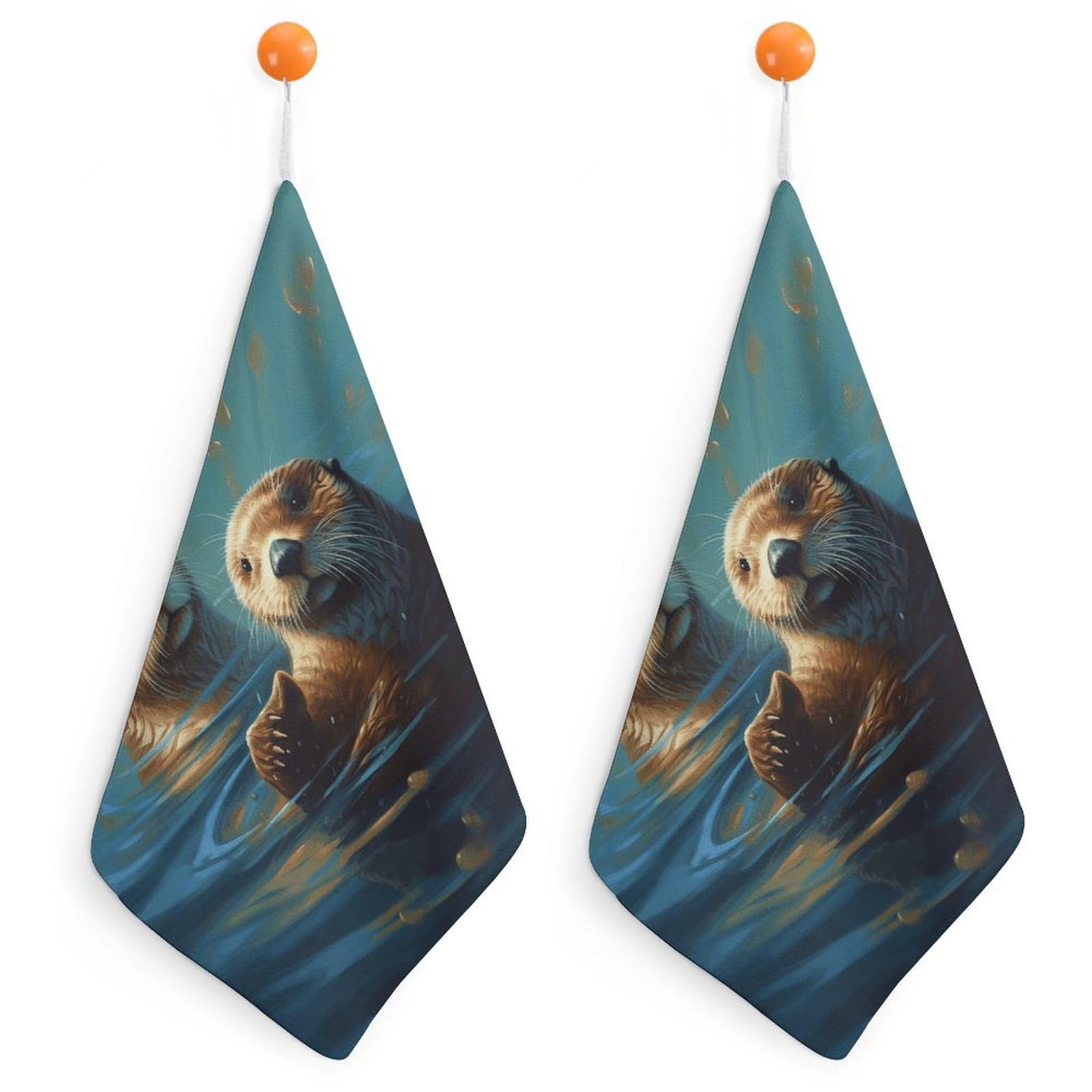 VstaDank Sea Otters Painting Washcloth with Hanging Loop Quick Dry Microfiber Hand Towel Highly Absorbent Wash Cloth Reusable Makeup Remover Cloth Soft Feel Fingertip Towel for Bathroom