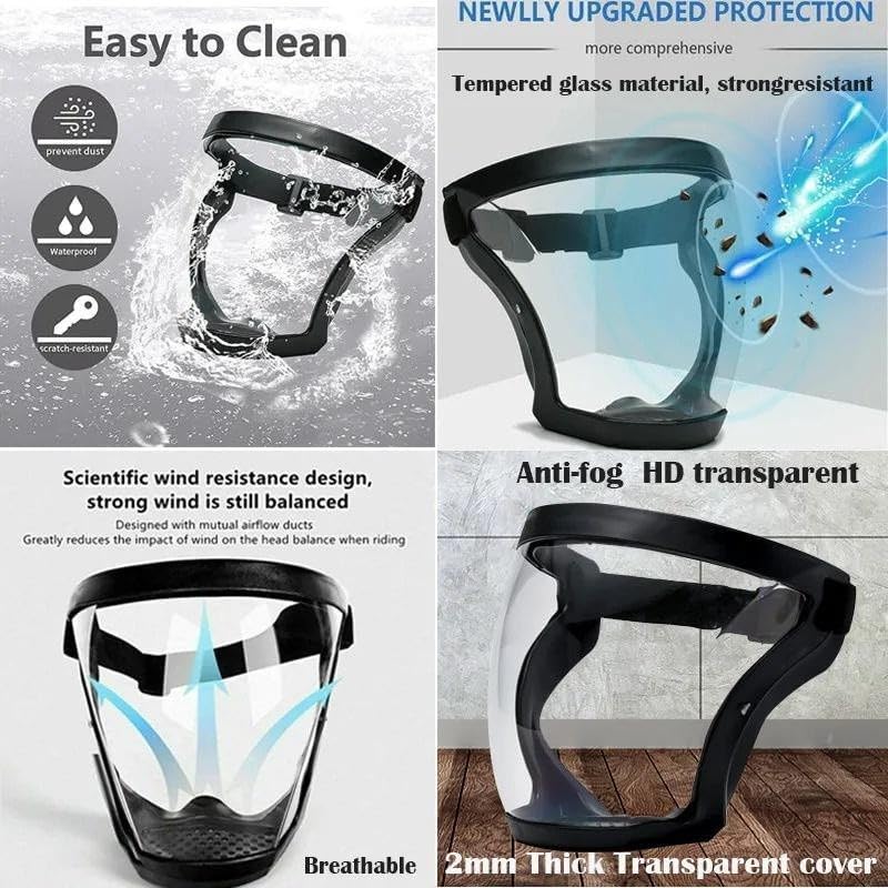 Image of Super Protective Face Shield Mask Full Face Clear Safety Cover Face Shield helmet Visor for Industrial Safety Full Coverage With Adjustable Belt Face Protector for Men and Women (Anti-Fog)