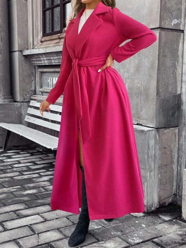 VIVICOLOR Gabardina larga de lana para mujer, abrigo largo de mezcla de lana gruesa y cálida con cinturón