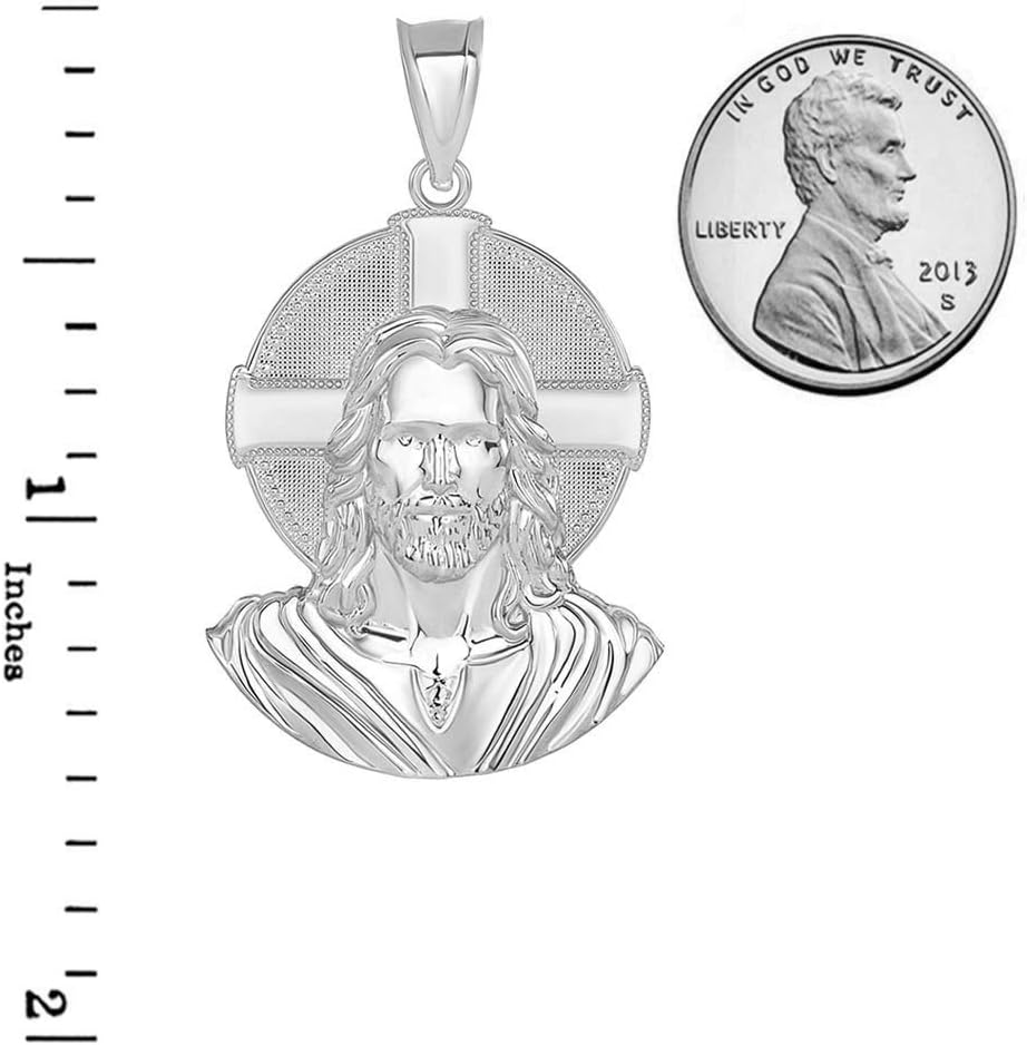 Fine 925 Sterling Silver Jesus Halo Pendant Religious Christ Charm, 1.5" - Image 2