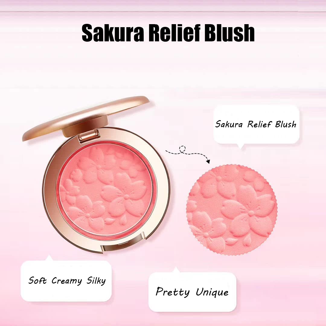Sakura Relief Powder Blush, High Pigment Blush, Smooth & Silky, Skin Tone Enhancing Booster Glow Finish Makeup Pink (Brown Pink)