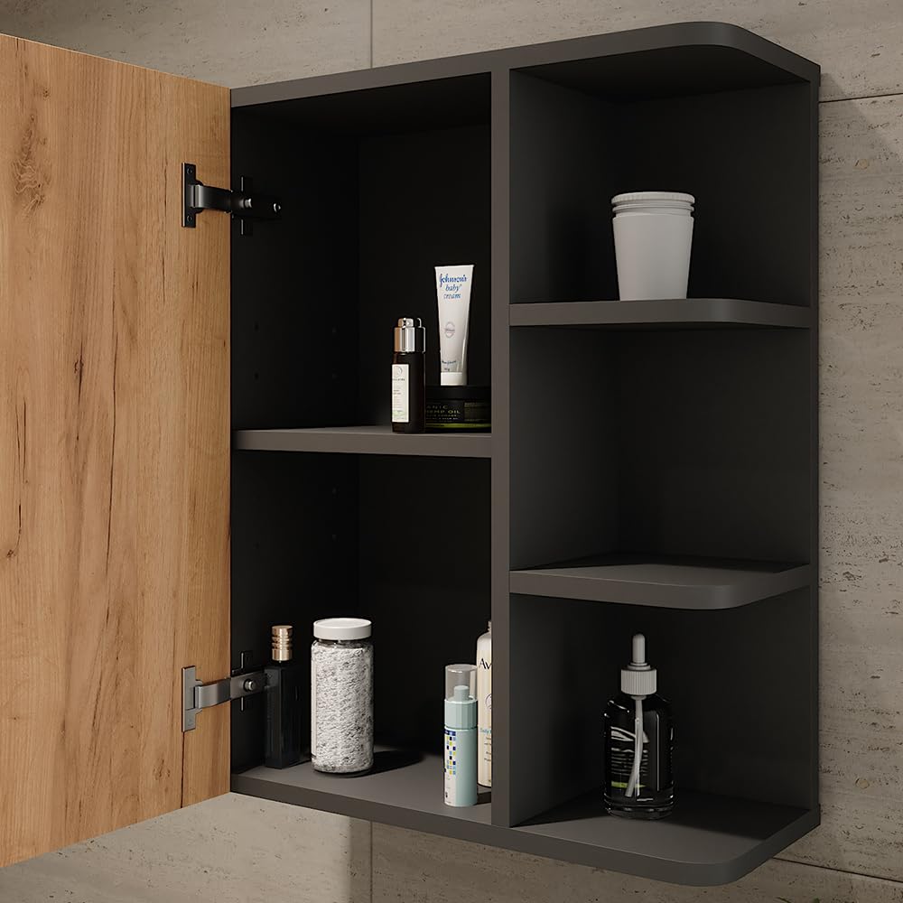 Vicco Armoire Suspendue Fynn, Anthracite/chêne doré, 47.2x59.2cm, pour Montage Mural avec étagères Ouvertes