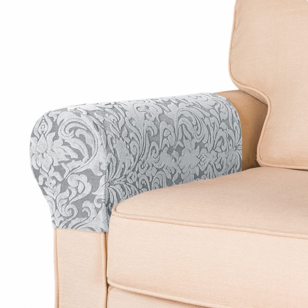 SXNINGStretch Armrest Covers Spandex Arm Covers for Chairs Couch Sofa Armchair Slipcovers for Recliner Sofa 2pcs (Light Grey 2), 21.7×9.7×5.7inch