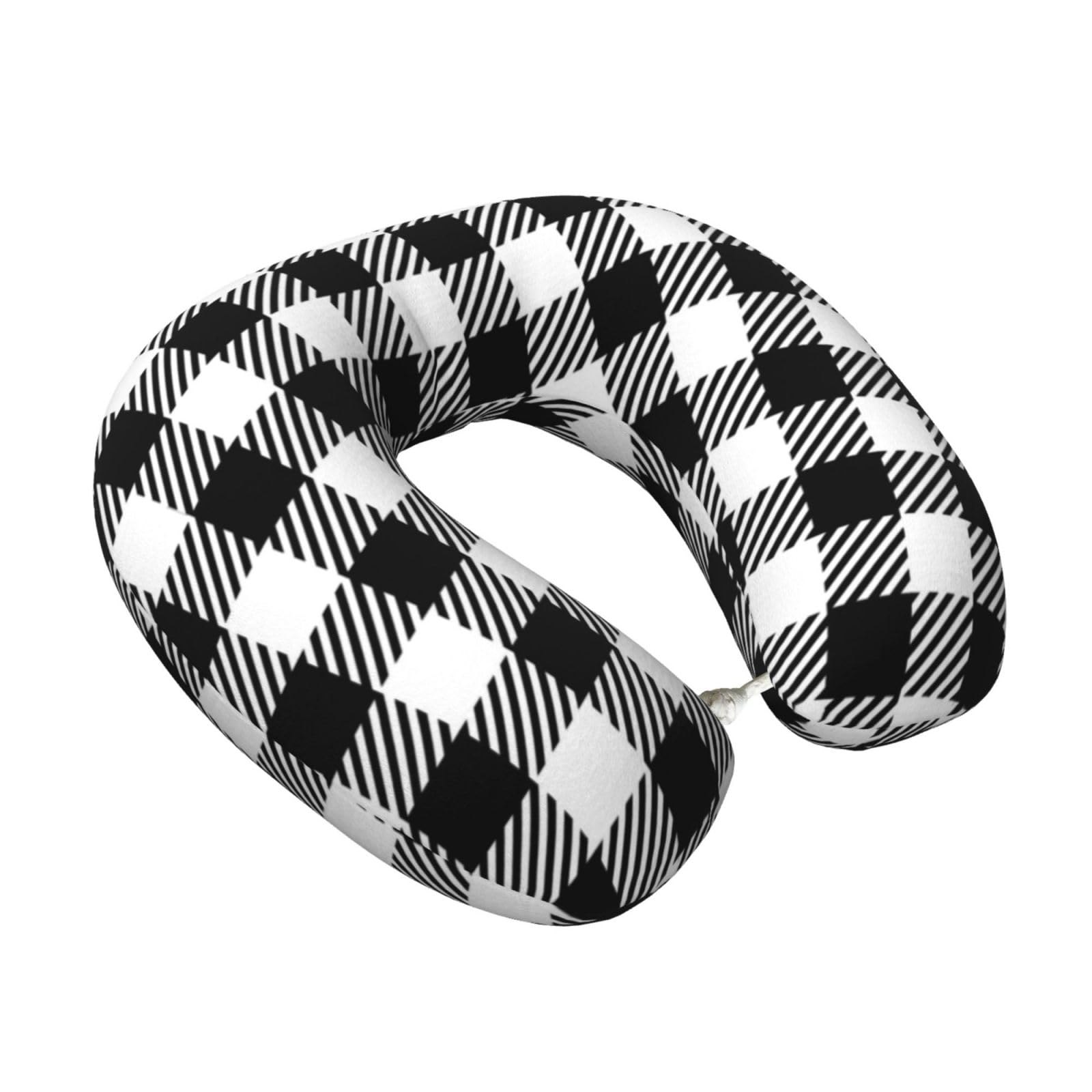LKYMOH Checkered Coarse Black Plaid Food And Drink, Travel Neck Pillow U-Shaped Memory Neck Support Soft Comfortable With Washable Cover For Airplane Car Traveling and Office