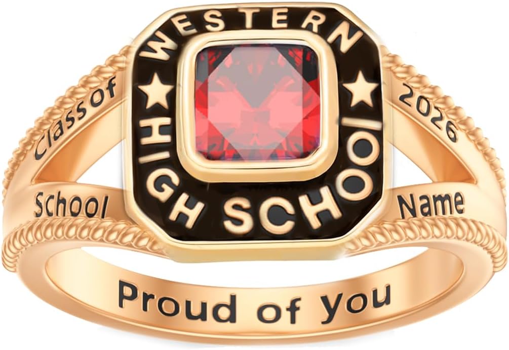 Customized 2025 Class Ring 925 Sterling Silver/10K 14K 18K Real Gold Personalied High School College University Graduation Rings with Birthstone for Women Men Student Anniversary Graduation Gift