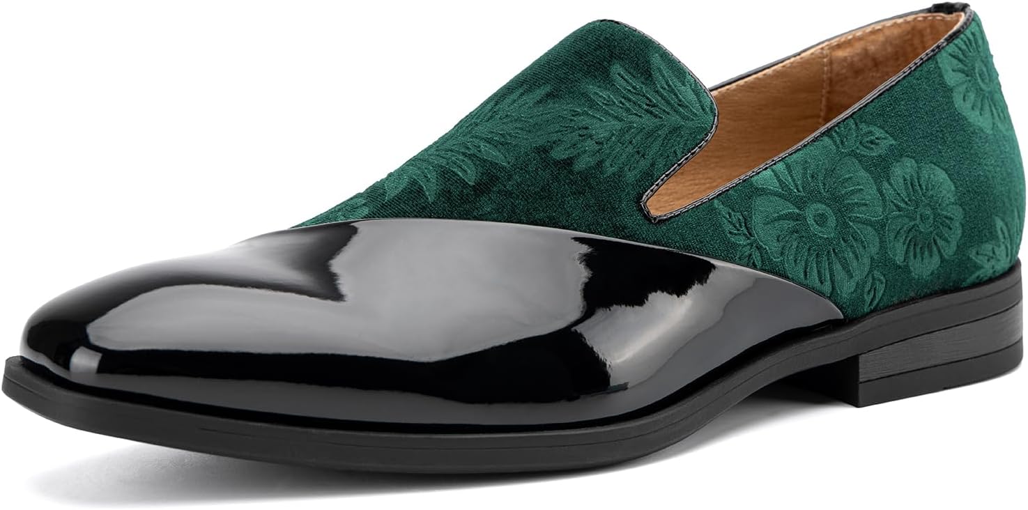 JITAI Men's Velvet Loafers Classic Patent Leather Tuxedo Dress Shoes for Weddings Formal Events Stylish Comfortable Slip-Ons for Men