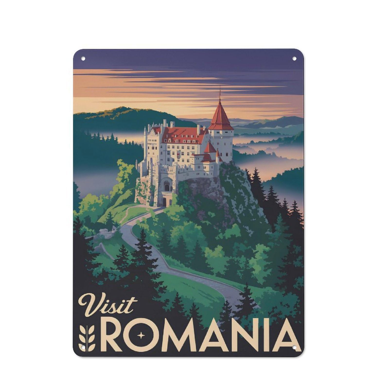 Junmoney Style-23 Visit Romania Travel Vintage Metal Sign 40X30cm, Shop Front Style Cafe Wall Decor For Takeaway, Bar, Kitchen Or Counter Area