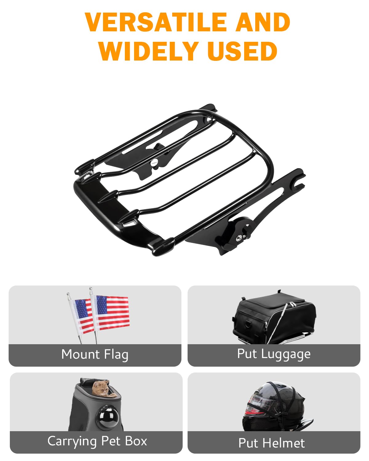 PBYMT Porte-bagages amovible noir brillant compatible avec Harley Touring Street Glide Road King Electra Glide 2009-2024 (noir vif)