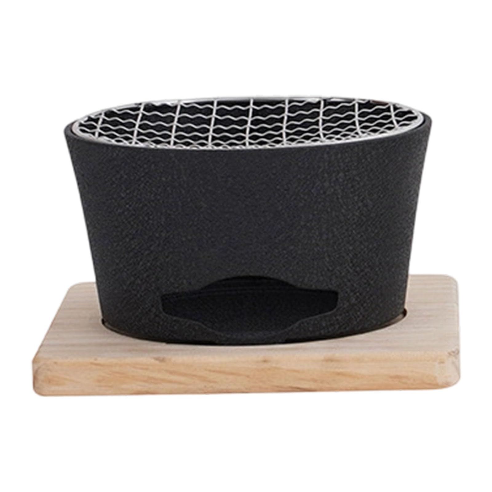 Cazstyk Black Japanese Styles Cast Aluminum Charcoal Stove For Tea Brewing And Snacks Roasting With Wood Base Portable Worktop Bbq Barbecue