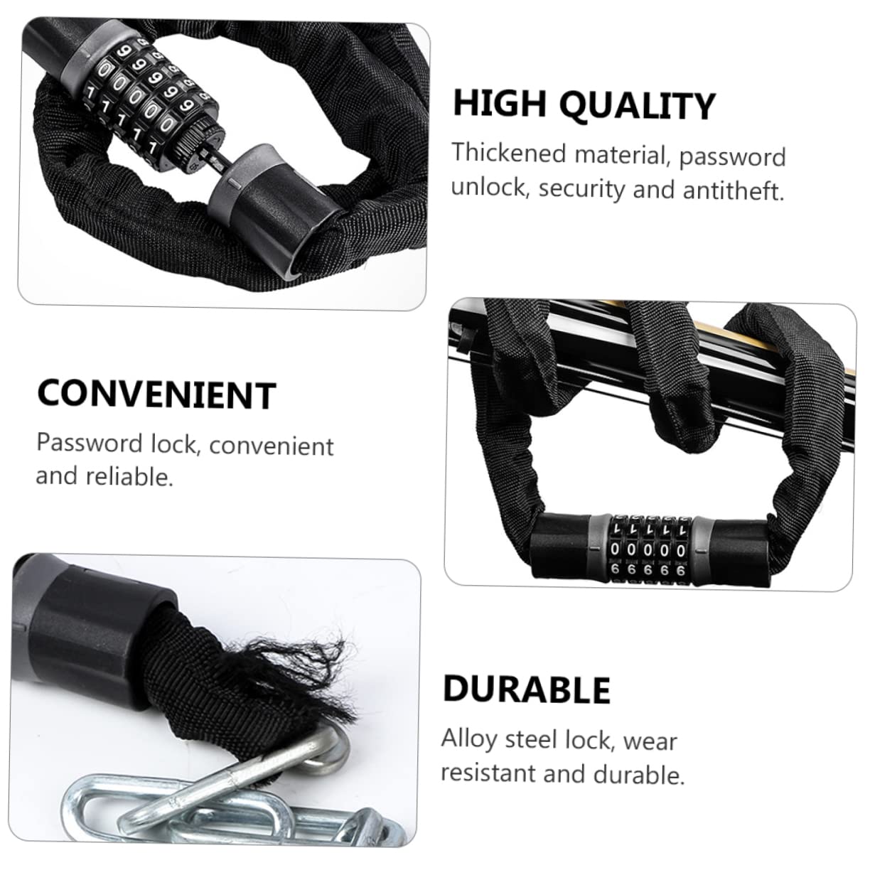 HANABASS 1pezzi Lucchetto Per Bici Catena Lunga Robusto Lucchetto Di Sicurezza Antifurto Durevole Di Furti Per Mountain Bike e Moto