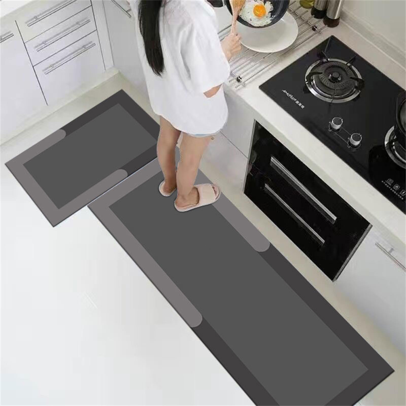 KüChenläUfer KüChenmatte 45x120cm, KüChenteppich Waschbar rutschfest, Teppich LäUfer Flur FußMatte Badematten, Wasser öL Aufnehmen Teppich KüChe Set für KüChe Wohnzimmer, Badezimmer Long