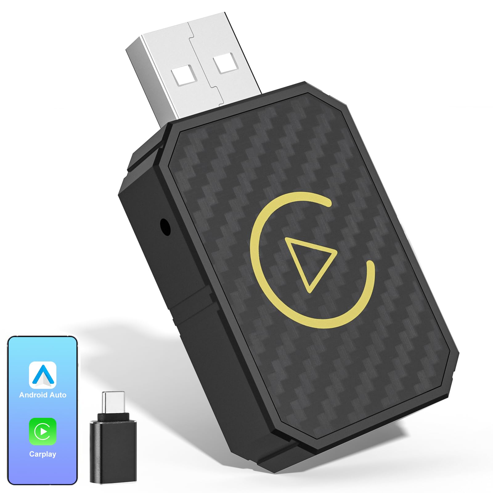 Adaptador inalámbrico para Android Auto & Carplay, Dispositivo inalámbrico 2 en 1 Que Convierte Android Auto/Carplay con Cable en inalámbrico para automóviles con AA y Carplay, USB C/A