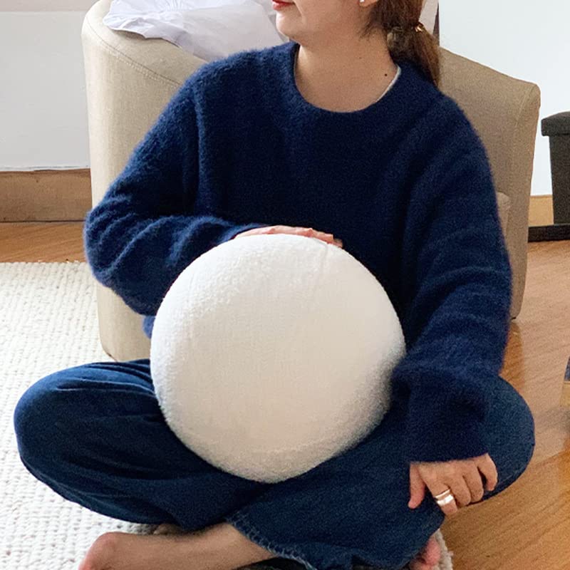 Tezimjia 11.8 inch Simple Smiling Face Basketball Smiling Face Pillow Plush Throw Pillow Gift Home Funny Expression Children's Room Decoration (Milky White)