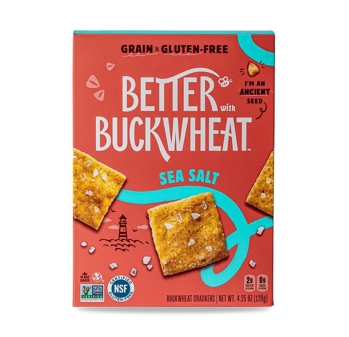 Better With BuckwheatSea Salt Crackers, Complete Protein, Gluten-Free Crackers, Healthy Snack Crackers, Grain-Free, Non-GMO, Sugar-Free - Pair with Cheese, Hummus & Dips
