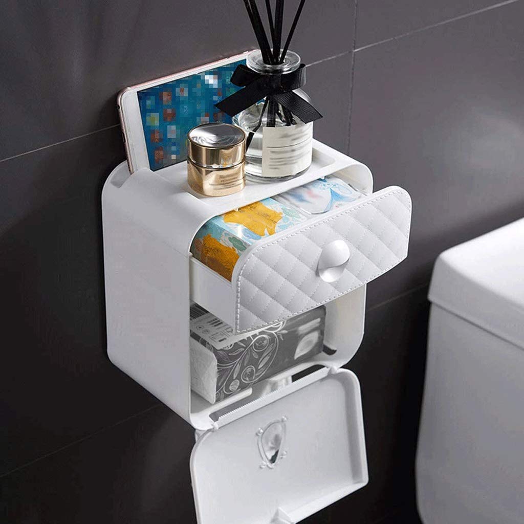 Dispenser di asciugamani di carta fissato al muro, bagno Dispenser di carta igienica senza perforazione senza perforazione Supporto for sacchetti di immondizia Dispenser di estrazione di carta for la