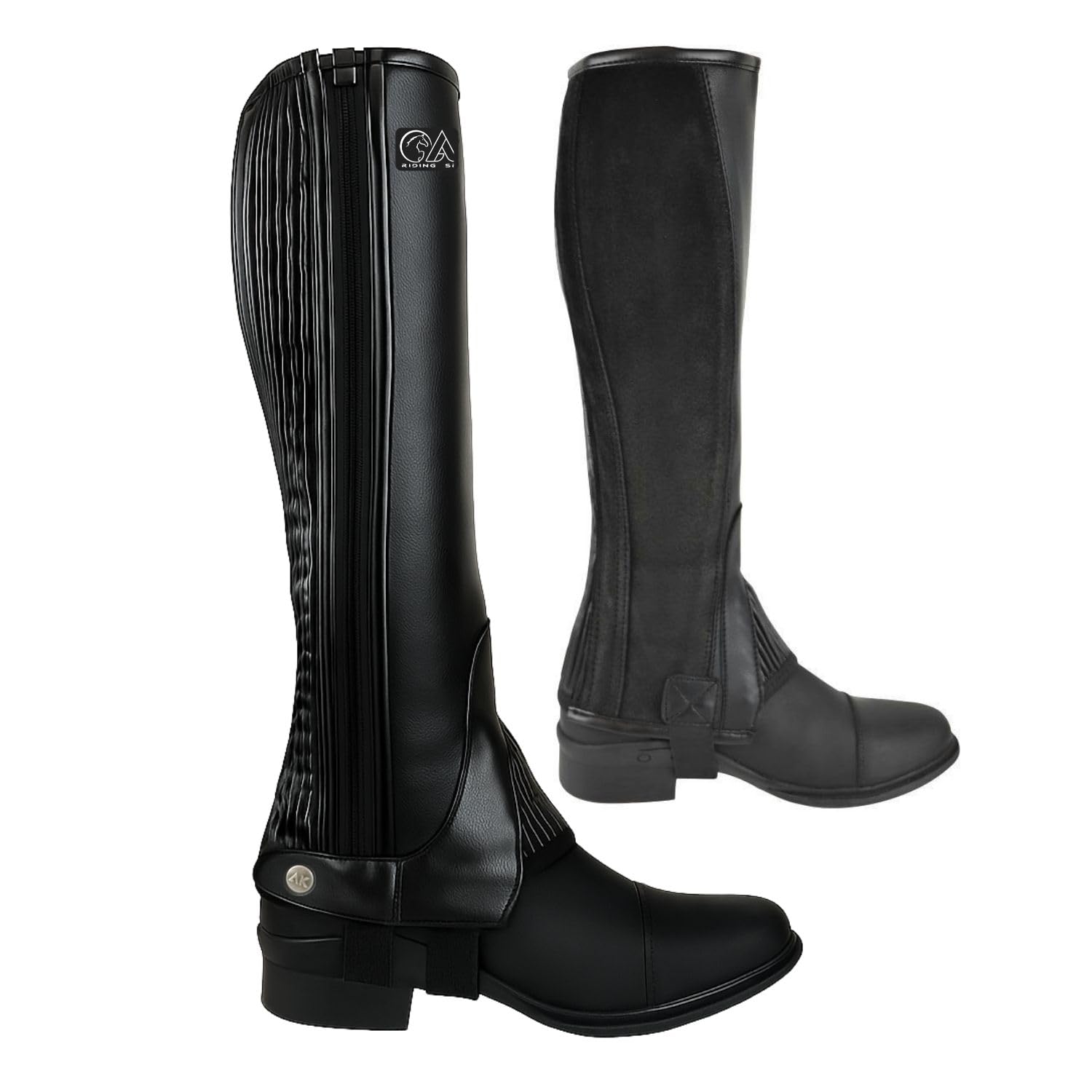 AK New Unisex Equestrian Flexi Crystal Horse Riding Half Chaps with Contour Fitting AKRS-1976 (Black, XS)