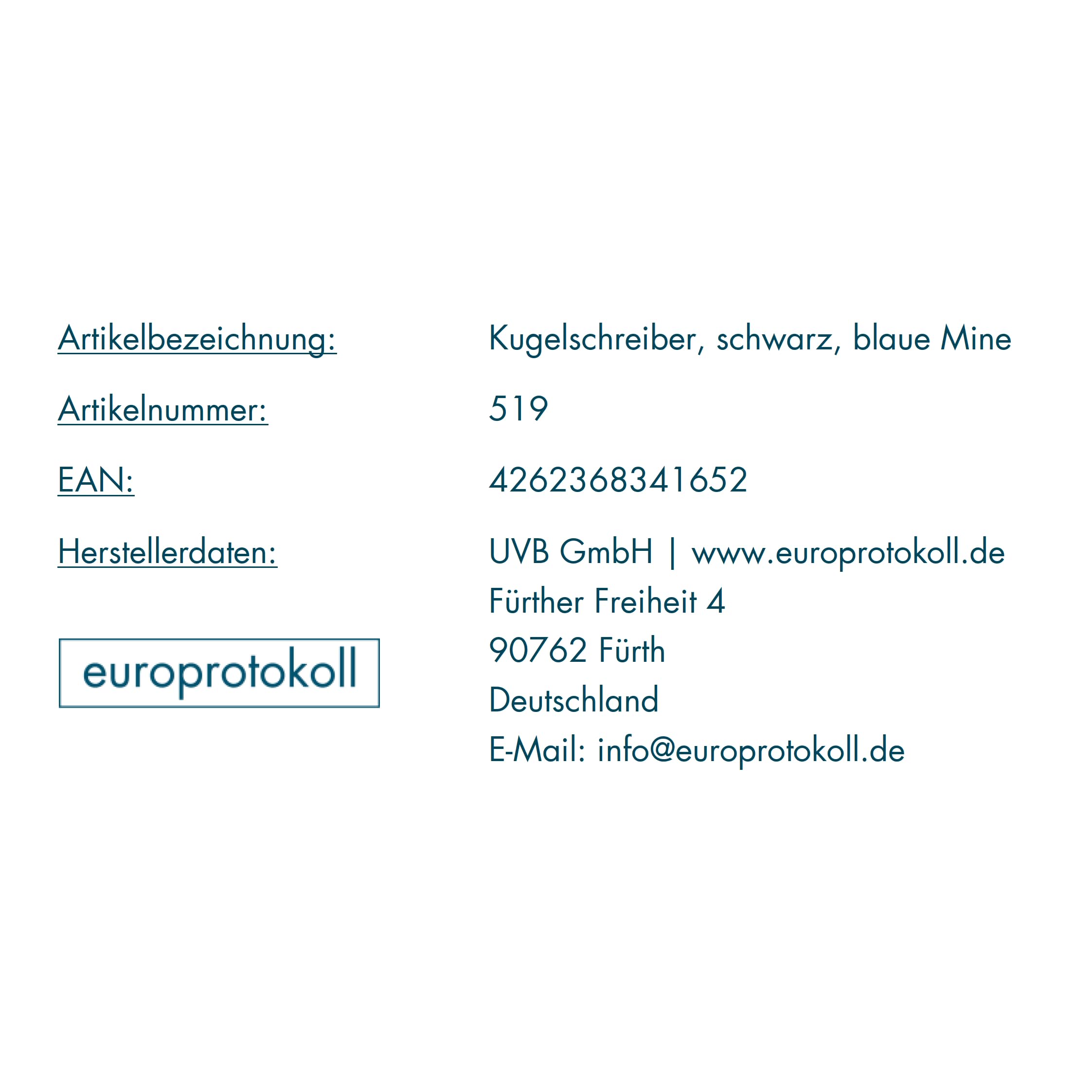europrotokoll Kugelschreiber aus hochwertigem Aluminium, schwarz, blaue Mine (25er Set)