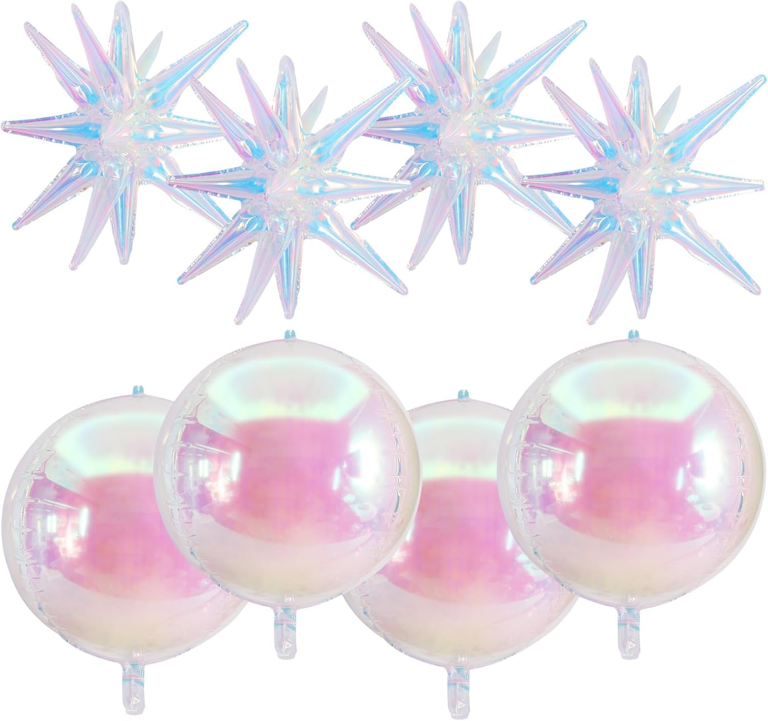 TONIFUL 8Pcs 22Inch Iridescent Large 4D Giant Round and Star Balloons Explosion Star Mylar Balloons Set for Backdrop Christmas New Year Birthday Wedding Bridal Shower Anniversary Photo Booth Supplies — image 1