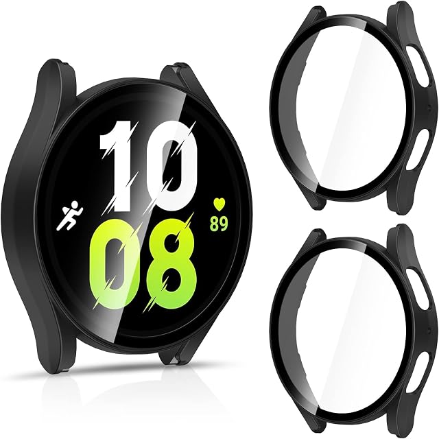 RIOVO [2-Pack]Screen Protector Compatible with Samsung Galaxy Watch 5 44mm, PC Hard Case with Tempered Glass Screen Protection Cover Full-Cover Scratch-Proof Protector for Galaxy Watch 5 44mm
