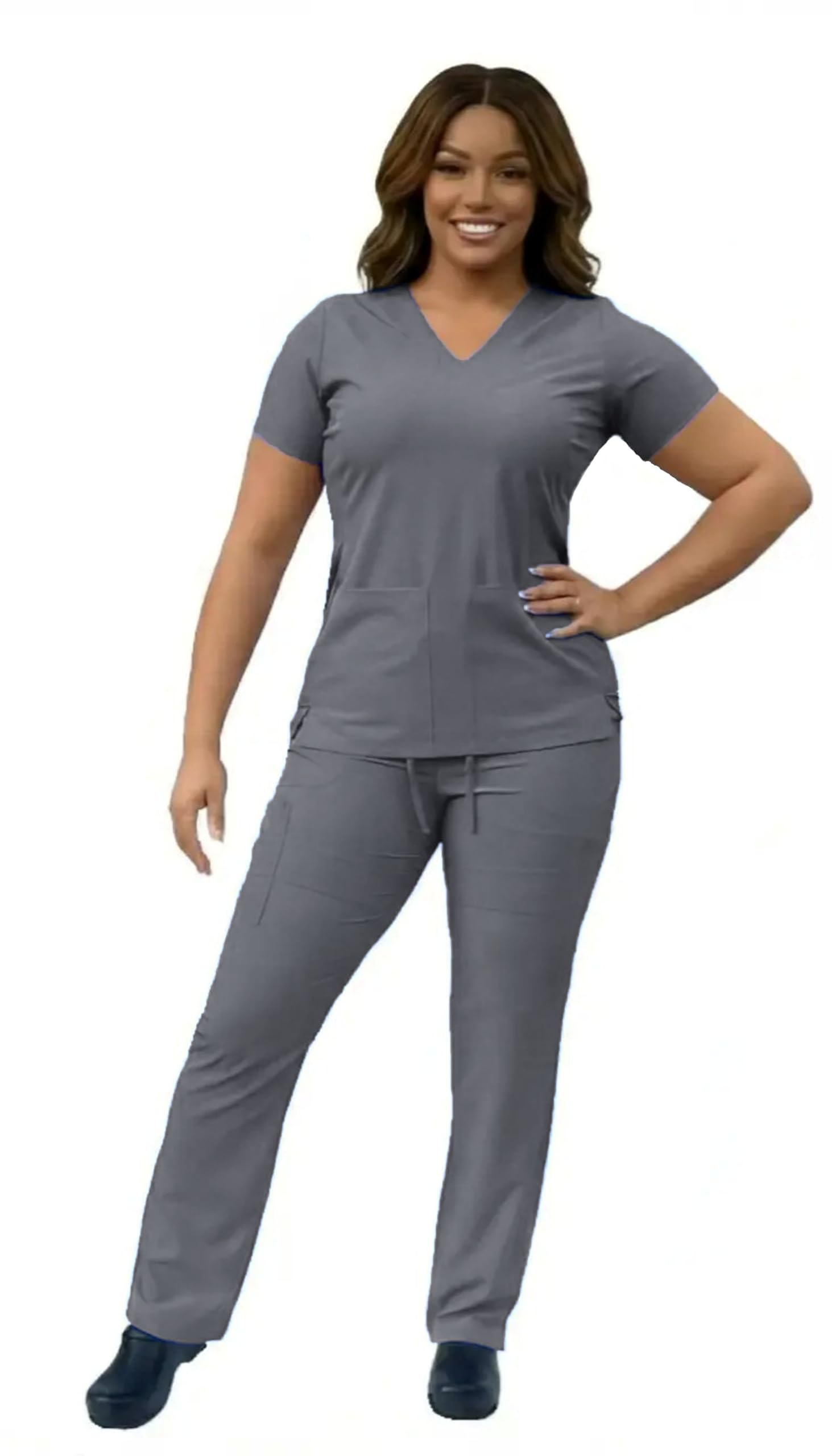 ANGIE UNIFORMS YOGAFLEX - TALL PETITE Soft Stretchy Scrub Set for Women 2-Pocket Top and 5 Pocket Pants