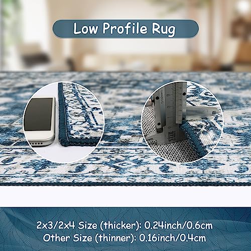 Moynesa Ultra-Thin Washable Vintage Area Rug - 4x6 Living Room Rug for Bedroom Office, Low Pile Non Slip Oriental Laundry Bathroom Mat Indoor Floor Carpet for Entrance Kitchen Mudroom