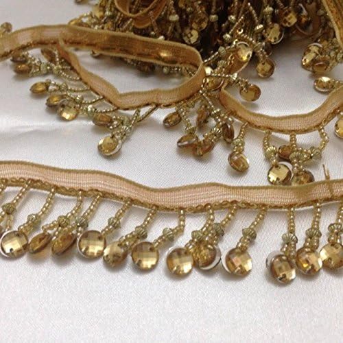 Beaded Trim Curtain Blind Bead Fringe Edge Trimming GOLD, 1 Yard x 35 mm