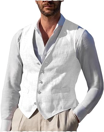 Men Summer Linen Vest Beach Casual Wedding Leisure Waistcoat Groomsmen Vest For Men