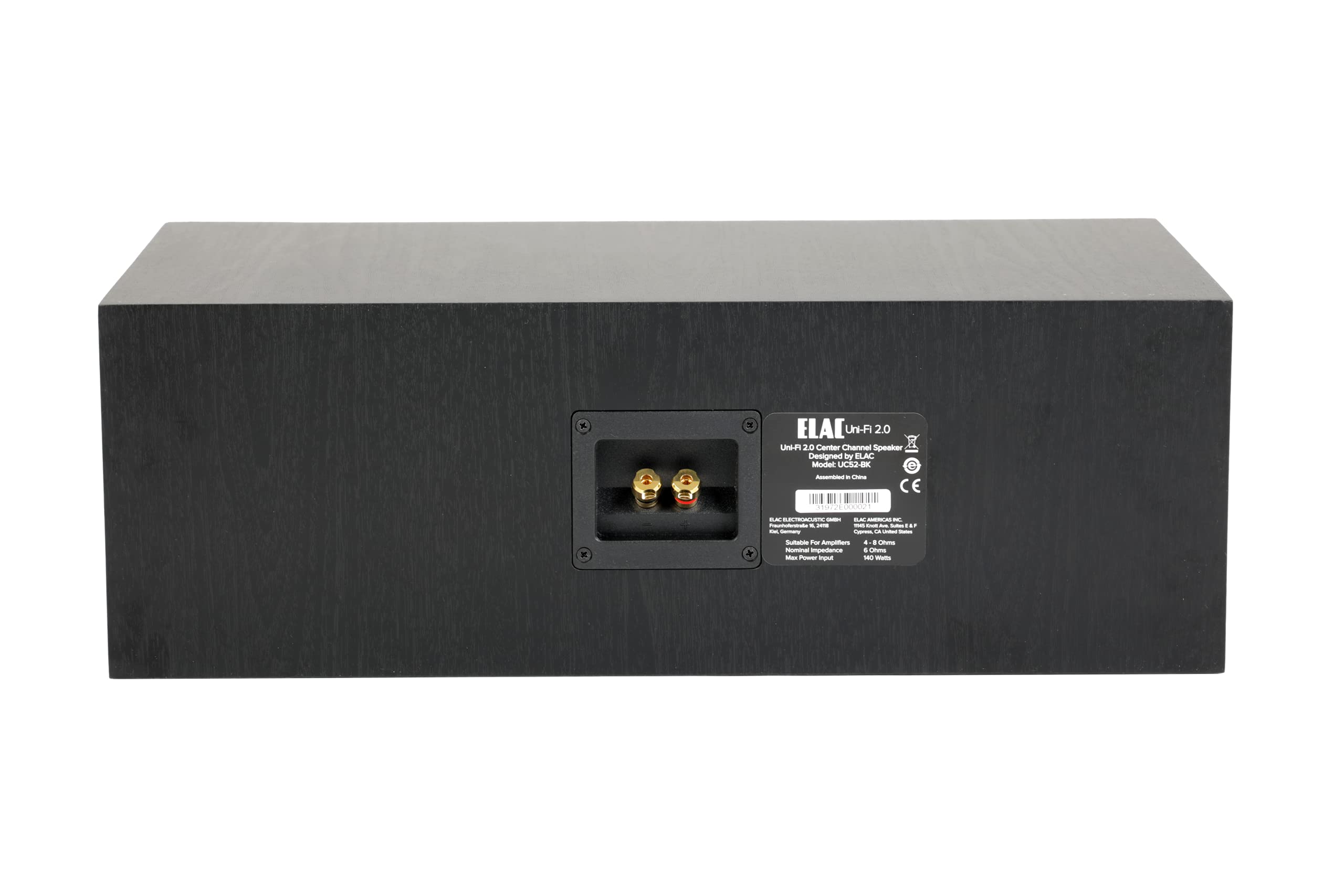 ELAC Uni-Fi 2.0 - Altavoz Central UC52 para reproducción de música a través de estéreo, Sistema de Sonido Envolvente 5.1, Sonido excelente y Claro, Altavoz de 3 vías, Color Negro