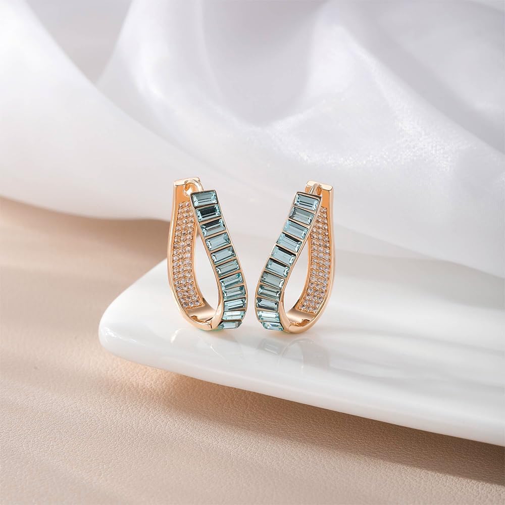 Austrian Crystal Hoop Earrings for Women Pave Oval Hoop Earrings for Women 14K Gold Plated Hypoallergenic Jewelry Gift - Image 3