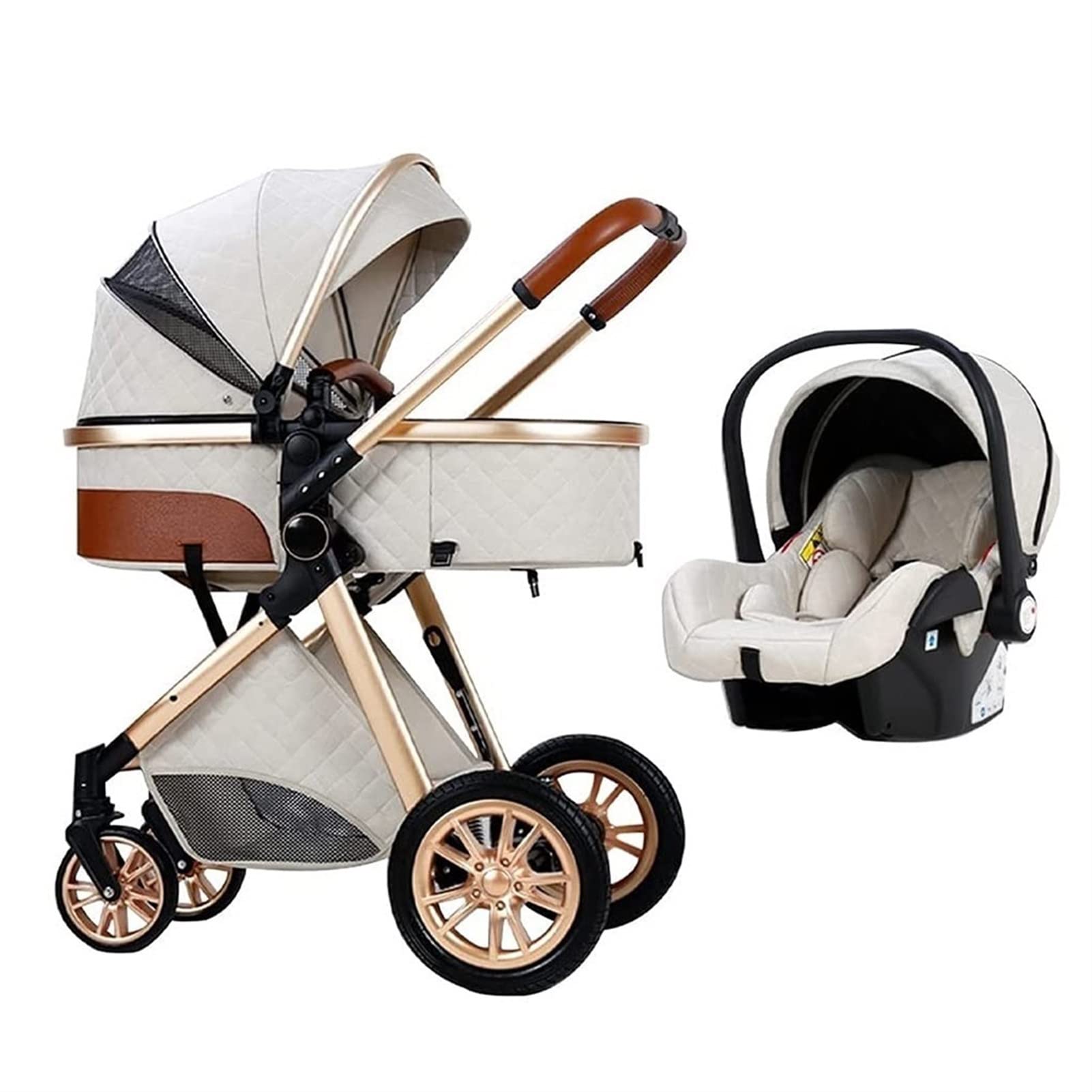 LEIYAN Wózki dziecięce Para Bebes 3 en 1 dla niemowląt i malucha wózek podróżny z osłoną przeciwdeszczową chłodzącą podkładka przeciwsłoneczna osłona stopy łatwy składany wózek jedną ręką (kolor: biały)