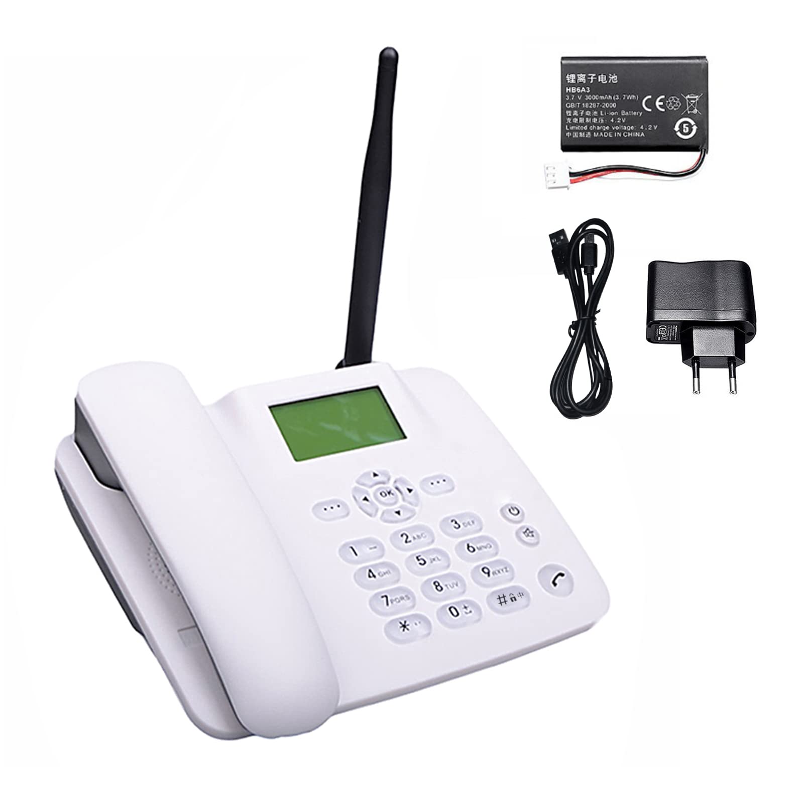 Téléphone Fixe sans Fil 4G Support de Bureau GSM 850/900/1800/1900MHz Carte SIM Antenne Radio-Réveil Fonction SMS pour Maison Centre d'appels