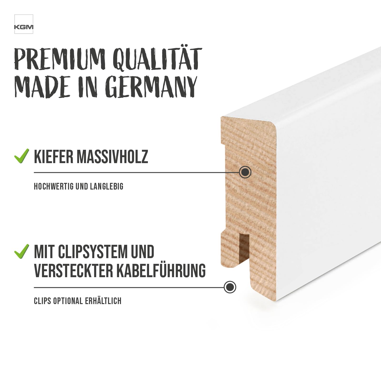 KGM Massivholz Sockelleiste Modern - Weiß - 2400 x 16 x 40 mm - 20 Stk.